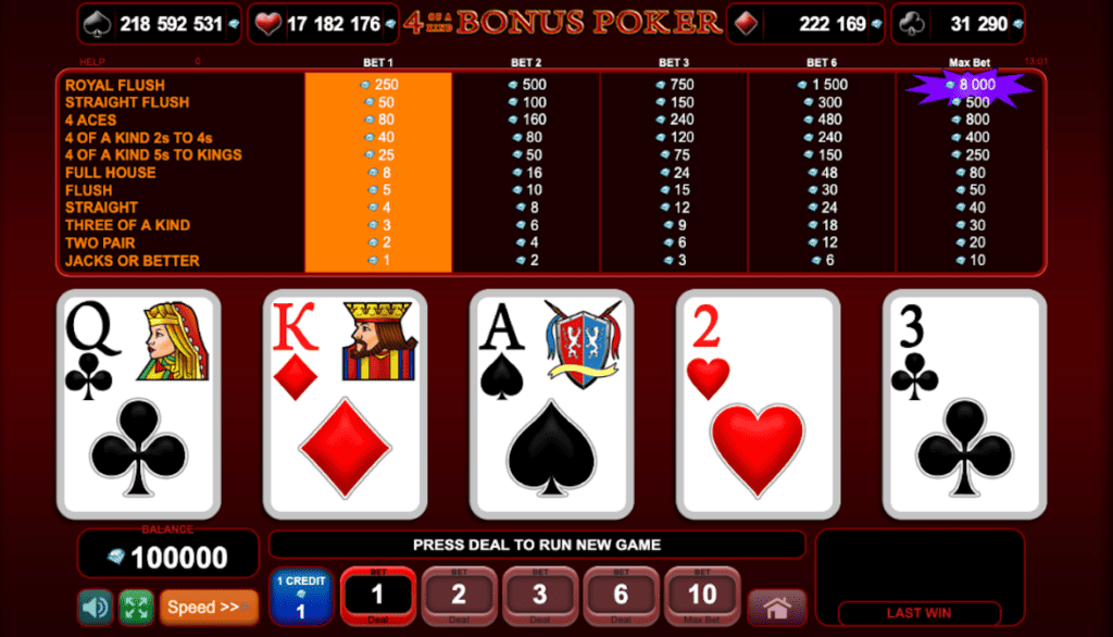 Joacă Gratis 4 of a Kind Bonus Poker