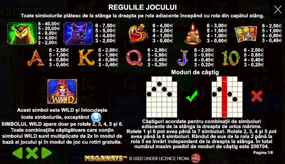 Madame Destiny Megaways playtable
