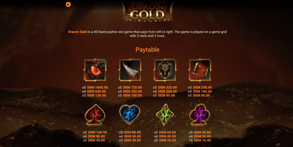 Dracos Gold Mancala Gaming Demo Tabelul plăților